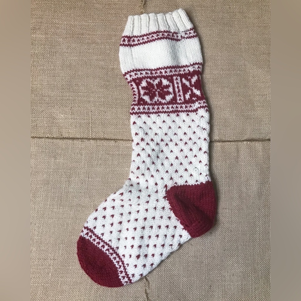 Fair Isle Sweater Stocking Red Cream Christmas Holiday Nordic Farmhouse Cottage - Picture 2 of 3